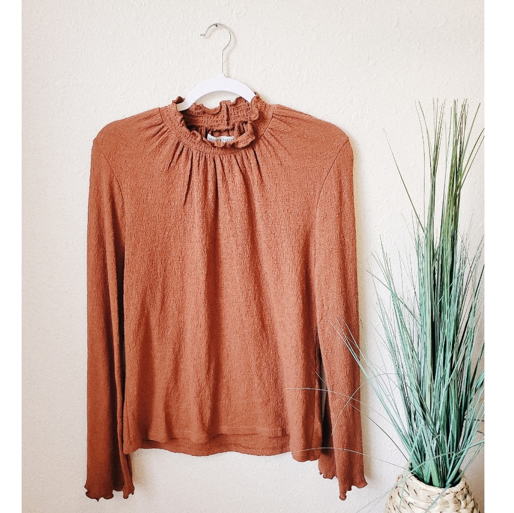 NEW MADEWELL Orange Ruffle Mock Neck Top sz M